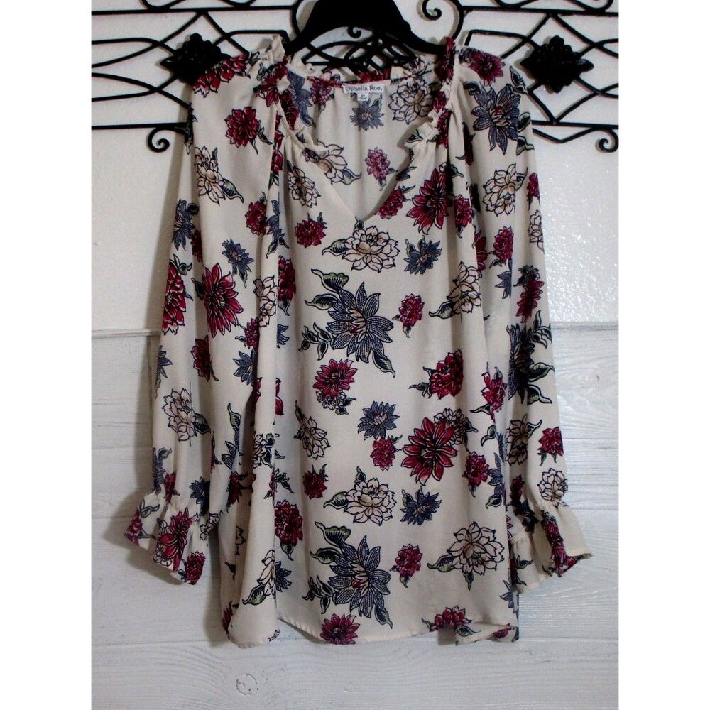 Ophelia Roe Top Size 1X Long Sleeve Multicolored Floral Round Neck